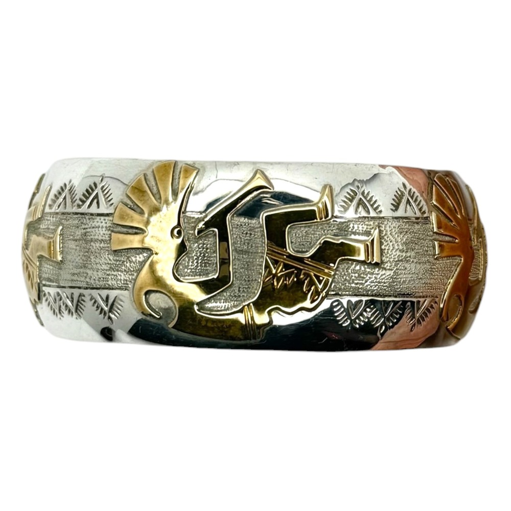 Vintage RJ Cuff Bracelet Sterling Silver 12KT GF Kokopelli Native American